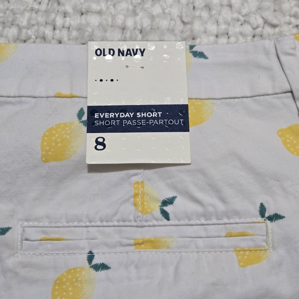 Old Navy Everyday Short Lemon Print Chino Shorts Cotton White Yellow Size 8 NWT - Picture 6 of 13